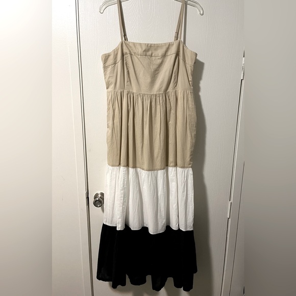 NWT J. Crew Beige White & Black Tiered Colorblock Midi / Maxi Dress Size 10 - Picture 4 of 14